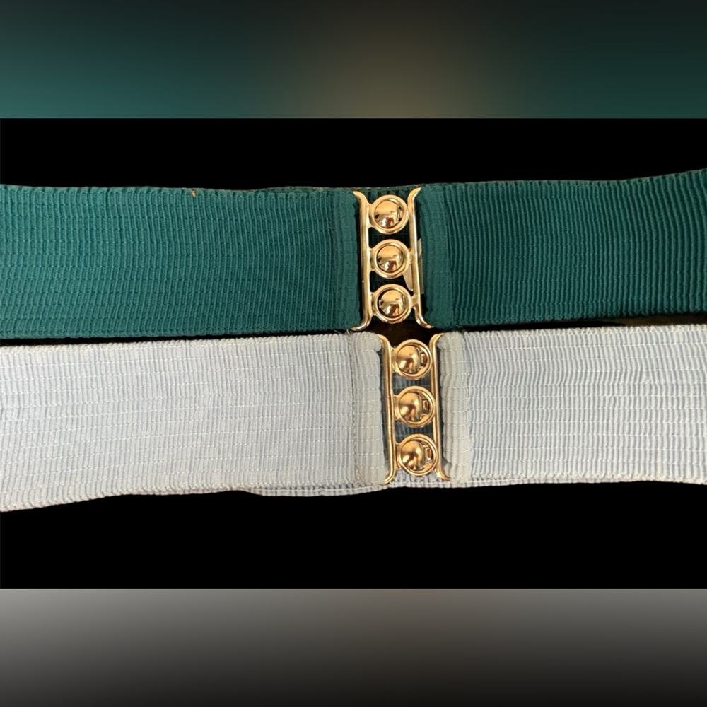 Women’s Malco Modes 80s Stretch Belts Blue With Silver Tone Buckles Disco Era